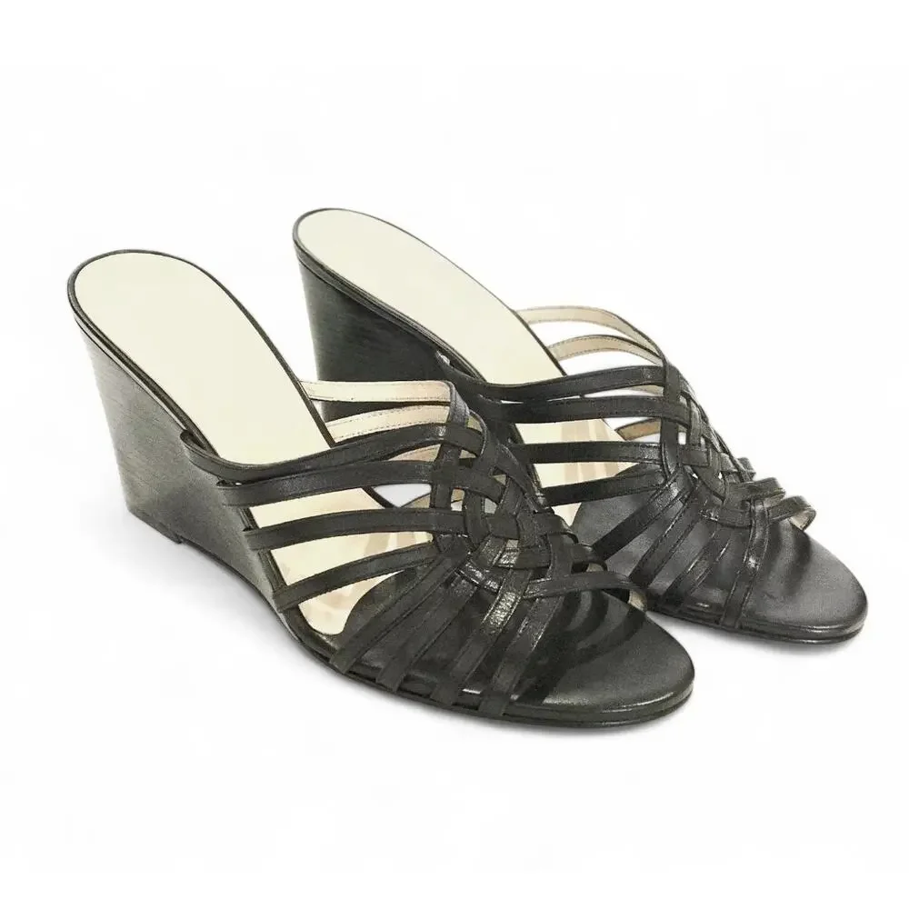 Cole Haan Air Verona Wedge Sandals Crisscross Strappy Black Leather Womens 9.5B